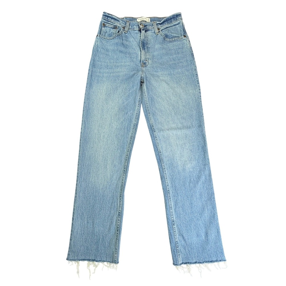 Abercrombie & Fitch The 90s Straight Jeans Womens 28 6L Blue Ultra High Rise Raw